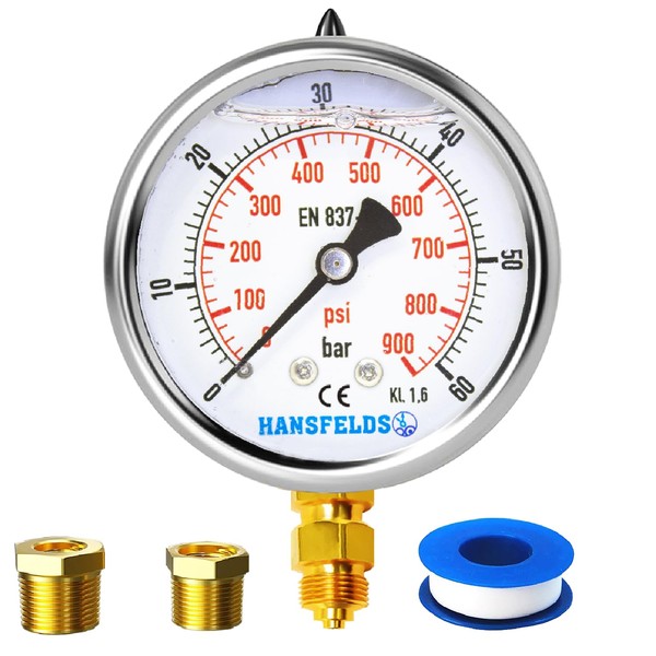 HANSFELDS 0–60 bar Manometer Glycerin Gefüllter 63 mm G1/4 Anschluss