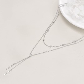 MONGAS Bar Lariat Necklace Sterling Silver Long Tassel Y Lariat Layered Necklaces Christmas Jewelry Gifts for Women