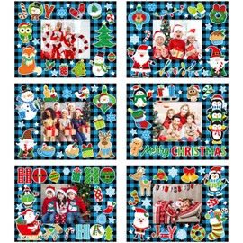 24 Packs Christmas Photo Frame Xmas Craft DIY Picture Frame Ornaments with Stickers Christmas Photo Frame Cards Game DIY Xmas Gift Winter Decorations for Christmas Party Xmas Tree (Blue and Black)