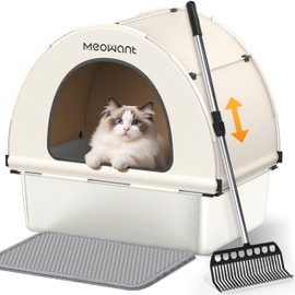 Meowant Stainless Steel Cat Litter Box, Extra Large 3-in-1 Covered Litter Box with High Sided Oxford Fabric Cover & Extendable Litter Scoop, Leakproof, Odor Resistant, Non-Sticky, Easy Cleaning