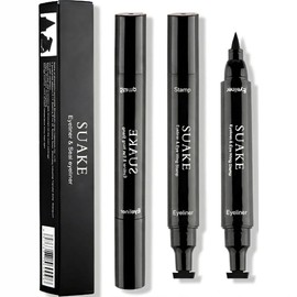 3 Pzs Delineador de Ojos con Sello Cat Eye, Delineador Líquido Impermeable de Larga Duración, Plumón Negro para Maquillaje con Alas, Lápiz de Ojos de Doble Cara Fácil de Quitar