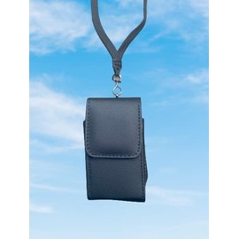Newyorkcellphone Compatible with Consumer Cellular Iris Easy Flip - Around The Neck Black Leather Case with Safety Lanyard