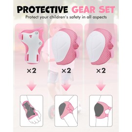 Kids Helmet and Pads Set 2-8 Years Old, Cartoon Bike Helmet Kids for Cycling, Scooter, Skating, Safety Gear for Boys Girls. Pink