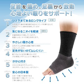 Merry Night Sleep+ MINP110-02 Men's Ankle Thermal Supporter, Long Type, Charcoal Gray, With Heels, Non-Slip, Cold Protection, Antibacterial, Odor Resistant, Made in Japan, One Size Fits Most