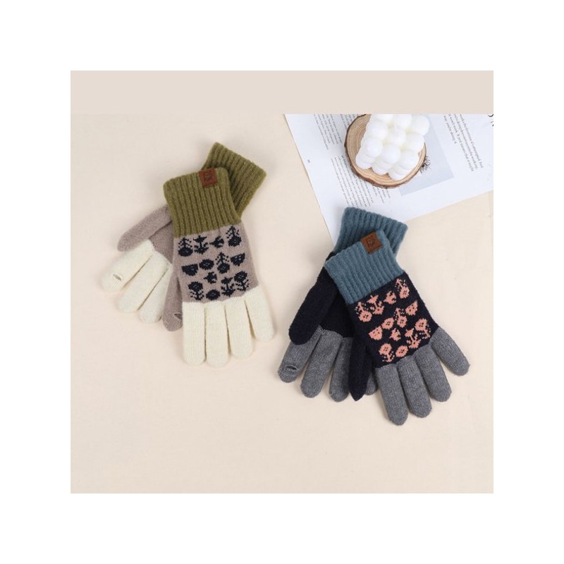 Lala 울 혼방 꽃무늬 기모 장갑(LALAGL003) Wool Blend Floral Fleece