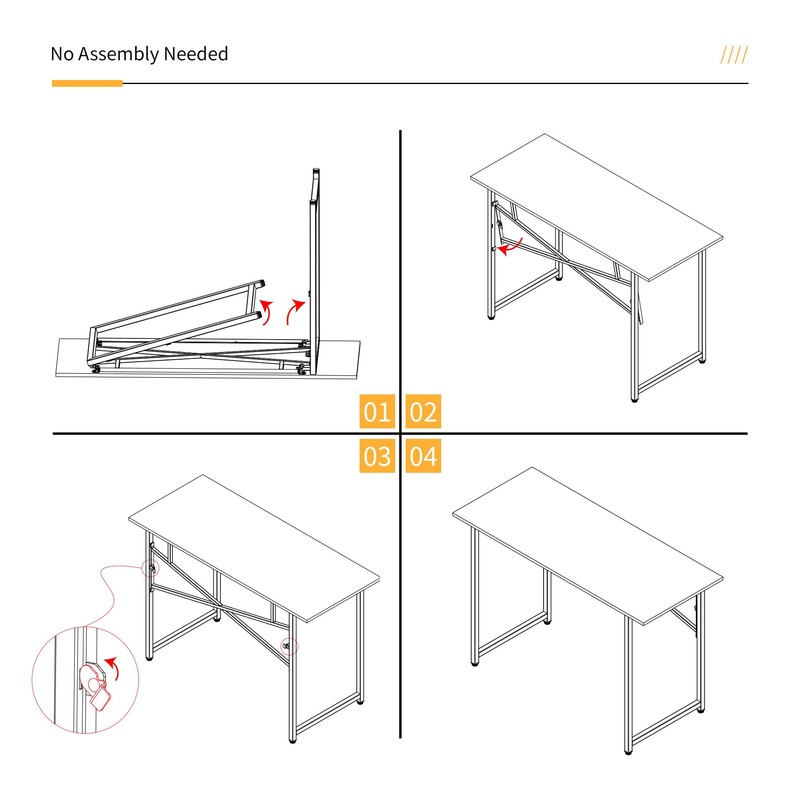 Lutown-Teen 47 inch Folding Desk No Assembly Required, Writing Gaming