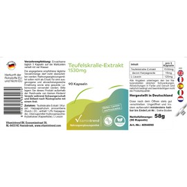 Teufelskralle-Extrakt - mit 1530mg Teufelskralle-Extrakt davon 18mg Harpagoside pro Tagesdosis - 90 Kapseln - hochdosiert - vegan - bioverfügbare Supplements aus Deutschland | Vitamintrend