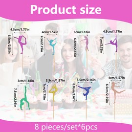Gymnastics Cupcake Toppers – 48 Pcs Glitter Set | 8 Unique Designs | Food-Grade Bamboo Picks | Ideal for Birthday Parties, Cakes, Desserts, and More
