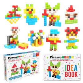 PicassoTiles 102 Cubos magnéticos de píxeles de 1 Pulgada para Mezclar y Combinar Juguetes con Ideabook Stem, educación, Aprendizaje, Bloques de...   