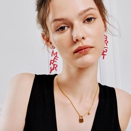 Chic Elegant Sequins Red Sparkly Sequins Merry Christmas Letter Dangle Drop Earrings for Women Statement Xmas Holiday Jewelry Gifts (BRIGHT MERRY)
