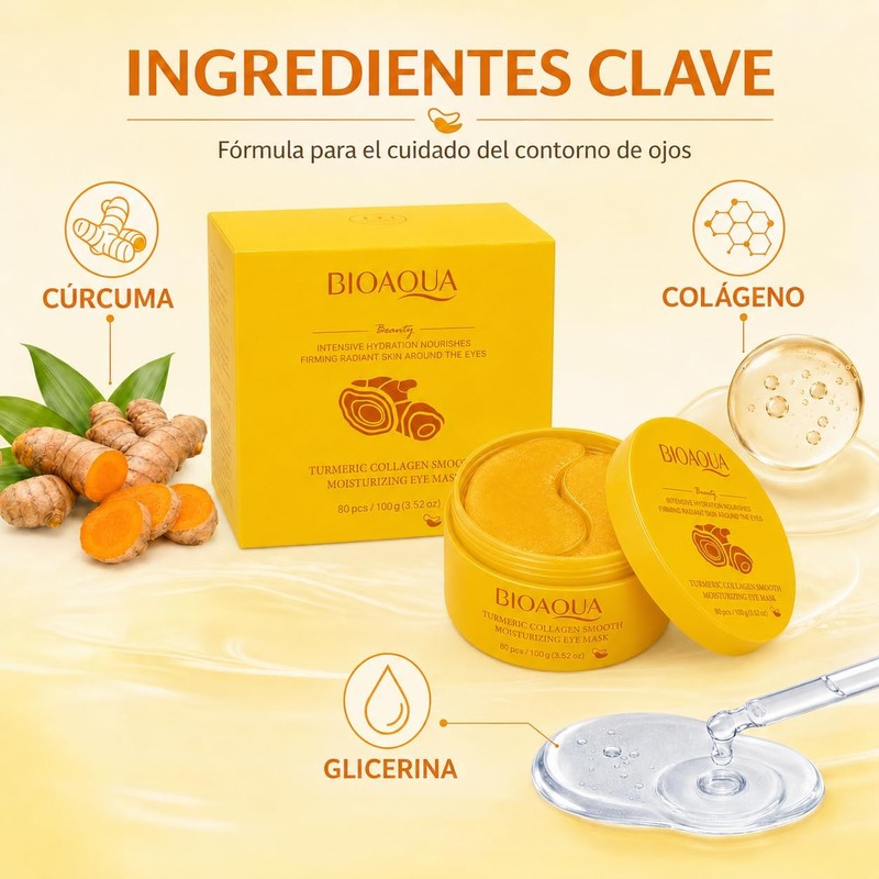 BIOAQUA Parches para Ojos de Cúrcuma y Colágeno, Hidratantes, 80