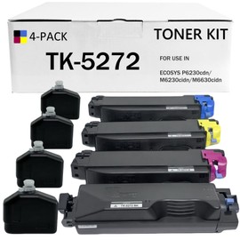 YeaImage TK5272 Compatible with Kyocera Ecosys M6630cidn Toner for Kyocera ECOSYS P6230cdn M6630cidn M6230cidn Compatible with TK5272 TK5272K TK5272C TK5272M TK5272Y (4 Pack, BK/C/M/Y)