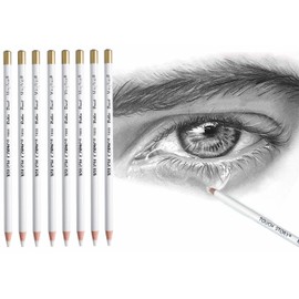 8PCS Eraser Pencils Set for Artists, Detail Eraser Pencil, Professional Highlight Painting Eraser Pencils Set, Wooden Sketch Eraser Pen for Charcoal Drawings