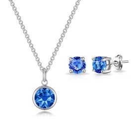 Philip Jones September (Sapphire) Birthstone Necklace and Earrings Set with Zircondia® Crystals, Crystal, Zircondia® crystal