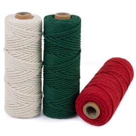 LEREATI Macrame Cord 3mm Set, 150m Thick Macrame Cotton Rope Yarn, 4 Strand Twisted Soft Macrame String for Crafts, Plant Hanger, Wall Hanging, Gift Wrapping, DIY, Home Decoration (3 Color B)