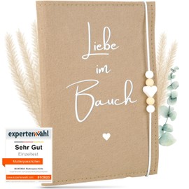 MAHEWA® Premium Maternity Log Cover Made of Felt Fabric | Maternity Log Organiser Maternity Log Pocket Protective Cover | Envelope Case Folder Maternity Passport | Cover "Liebe im Bauch" Beige