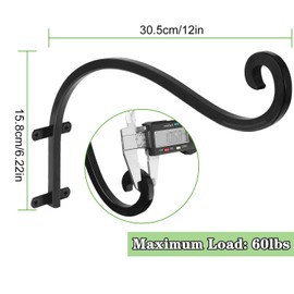 HNBun 4Pack Heavy Duty Plant Hanger, 12inch Outdoor Hanging Plant Bracket, 60lbs Bearing Capacity Metal Wall Flower Pot Hanger Hooks, Wall Hanging Hooks for Wind Chimes, Bird Feeders, Lanterns