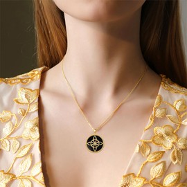 SILBAZ Witches Knot Necklace for Women 18k Gold Plated Witches Knot Pendant Onyx Witch's Knot Necklace Irish Pagan Wiccan Jewelry Gift for Mother Grandma