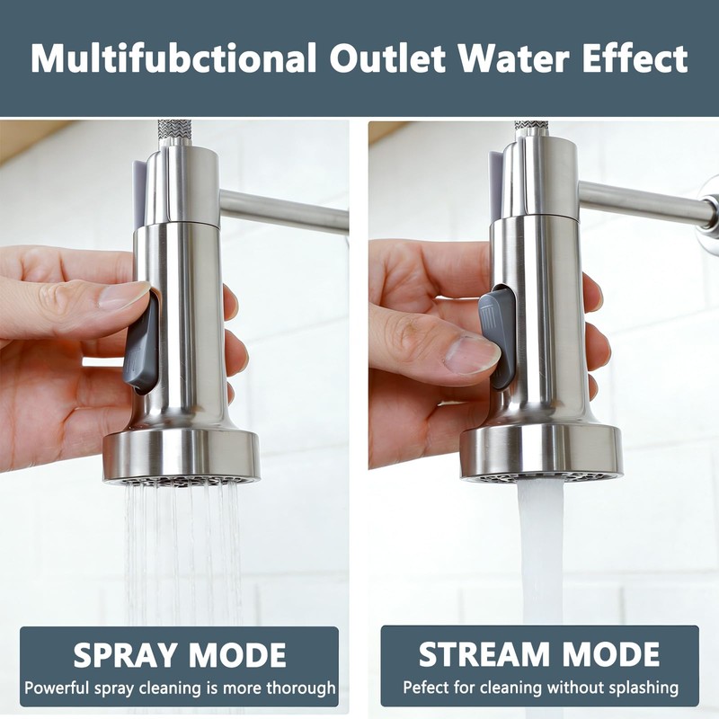 Friho Brushed Nickel Kitchen Faucets with Pull Down Sprayer, Stainless