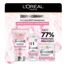 Pack Rutina Anti-manchas L’Oréal Glycolic Bright | Gel + Sérum + Crema | Día y Noche | Todo Tipo de Piel