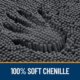 smiry Chenille Bath Mat, 40 x 60 cm, Non-Slip Super Absorbent Bathroom Mat Extra Soft Fluffy Bath Mats for Bathroom Thick Machine Washable Bathroom Floor Mats Rugs, Dark Grey