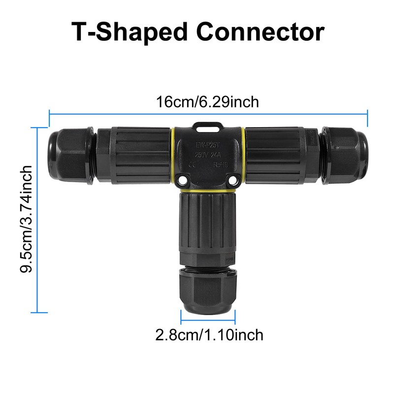 2PCS 3 Way IP68 Waterproof Electrical Cable Connector, Outdoor 3