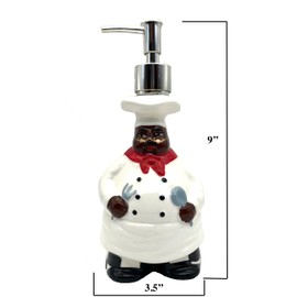 ACK Hand Painted Ceramic Happy Chef Collection Refillable Soap Dispenser, Lotion Jar, Kitchen Décor, Bathroom Décor