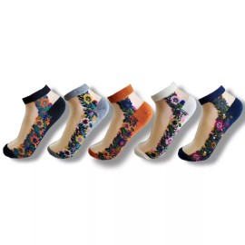 nylocks 5 Pairs Floral transparent dress socks for flats  Mesh Sheer nylocks cotton mexi