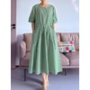 Minibee Women's Cotton Linen Dress Summer Short Sleeve Casual Plaid