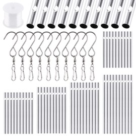 Glarks - Juego de 61 carillones de viento que incluye 50 tubos de 11,5 cm, 10 cm, 9 cm, 8 cm, 7 cm, y 10 ganchos giratorios con alambre de rosca de 100 m para decoración de colgar en el hogar, jardín, al aire última intervensión