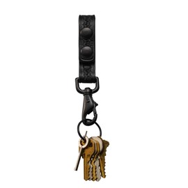 JAY-PEE Leather Key Strap Belt Keeper for Duty Belt Key Ring Holder Double Snap Belt Loop Keychain Lanyard, Black, Double Snap