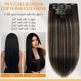 Lacer Real Remy Thick Yaki Clip in Hair Extensions Human Hair, Balayage Natural Black to Chestnut Brown Yaki Straight Human Hair Clip ins for African American Black Women 7 Pieces 115G 18inch