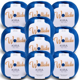 Wollidu Kira 100% Cotton for Knitting and Crocheting 10 x 50 g Set Crochet Yarn Knitting Yarn Dark Blue