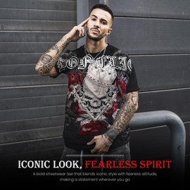 Konflic NWT Delightful King of The Death Rhinestone Tee | Men’s Gothic-Inspired Premium Quality with Artistic Skull Design