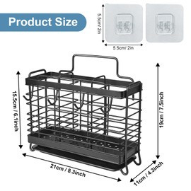 IWNTWY Utensil Holder, 3 Compartments Stainless Steel Utensil Drying Rack, Dish Drainer for Kitchen Counter, Silverware Cutlery Flatware Holder Forks, Knives, Spoons, Chopsticks Organizer (Black)