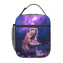 Qdoepfl Galaxy Pizza Capybara Lunch Bag for Boys Girls Kids, Insulated Portable Reusable Lunch Box Tote Kit Waterproof Cooler Bag for School Picnic Office Travel Working
