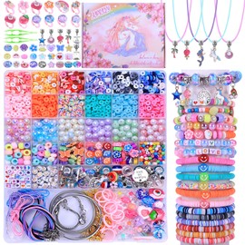 AIPRIDY 3200 Pcs Unicorn Jewellery Activity Kit, Clay Beads Bracelet Making, Flat College Style Beading for Friendship Jewellery, Crystal Time Gem Ring Gifts, DIY Crafts for Teen Girls