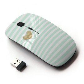 KOOLmouse [ Optical 2.4G Wireless Mouse [ Green Mint Gold Heart Love Stripes White ]