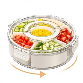 Sudnsadaks Snack Box with Compartments, Round Snack Box Rotatable with Lid and Handle, 6 Compartments Snack Plate, Snack Bowl, Portable Versatile Snack Box Organiser, Fruit Box, Snack Box, Transport