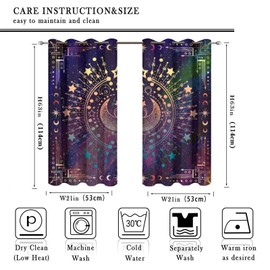 Kazynee Indian Mandala Blackout Curtains for Bedroom,Bohemian Sun Moon Hippie Tie Dye Neon Design Grommet Thermal Insulated Room Darkening Curtains Window Treatments 2 Panels 45L x 21W
