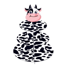 3 Tier Farm Animal Cow Print Cupcake Stand Cow Themed Party Decorations for Baby Shower Birthday Party Supplies