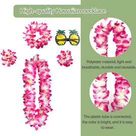duoyif Hawaiian Flower Necklace,5Pcs Necklaces Hawaiian Hairband Bracelet with Glasses Pineapple,Hawaii Wreath Flowers Necklace for Hawaiian Beach Party Pool Cheerleading Girl, 105cm 42cm 15cm