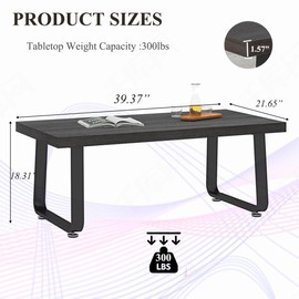 HSH Industrial Grey Coffee Table, Rustic Wood and Metal Living Room Table, Modern Minimalist Rectangle Oak Center Table, Farmhouse Cocktail Tea Table for Home Bedroom Kitchen, Dark Gray Oak, 39 Inch
