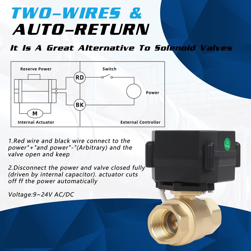 movafaFH 1/2" Brass Motorized Ball Valve - Electric Water Valve