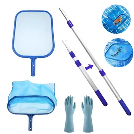 Voarge Swimming Pool Net Set, Telescopic Pole + 34 cm Deep Pond Net with Telescopic Pole and Rubber Glove, for Swimming Pool, Pond, Spa, Aquarium, Paddling Pool, Hot Tub