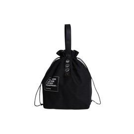 Insulated Hot/Cold Drawstring Canvas Lunch Bag, Thermal, 100% Cotton, Insulating Aluminum / Wool /Cotton Lining, Large Capacity, Convenient, Simple, Stylish, Solid Color, Durable, Waterproof, Black