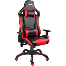 Leopard Gaming Chair, High Back PU Leather Office Chair, Adjustable Video Gaming Chairs, Swivel Racing Chair with Adjustable Armrest (Black/Red)