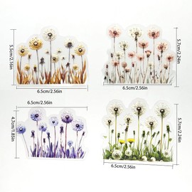 20 pcs PET Transparent Clear Dandelion Flowers Stickers Decals Bulk Aesthetic for Journaling Crafts Cars Envelopes Water Bottles Cups Windows Tumblers Planner Scrapbooking Resin Glass