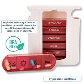 MED-S28T-R Tower Tin Weekly Pill Dispenser One Piece with 4 Compartments per Pill Box (Red)