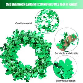 WILLBOND St. Patrick's Day Shamrock Garland Each Garland 23 Feet Shamrocks Wire Garland Shamrock Green Wreath Green Hanging Tinsel Garland Banner for St. Patrick's Day Wall Home Decoration